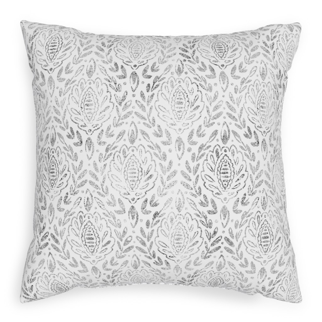 Distressed Damask Leaves - Grey Pillow, Woven, Beige, 20x20, Single Sided, Gray