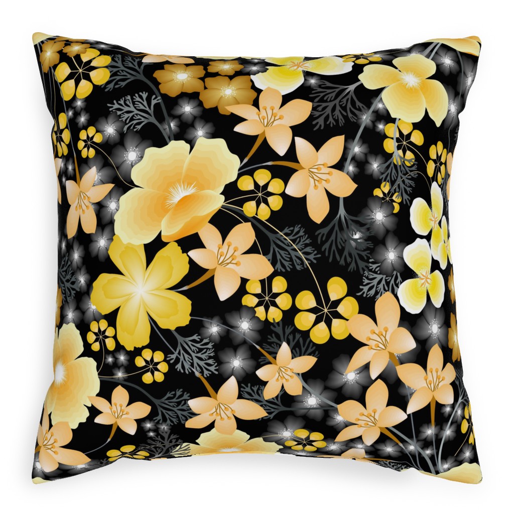 Thicket Floral - Yellow Pillow, Woven, Beige, 20x20, Single Sided, Yellow