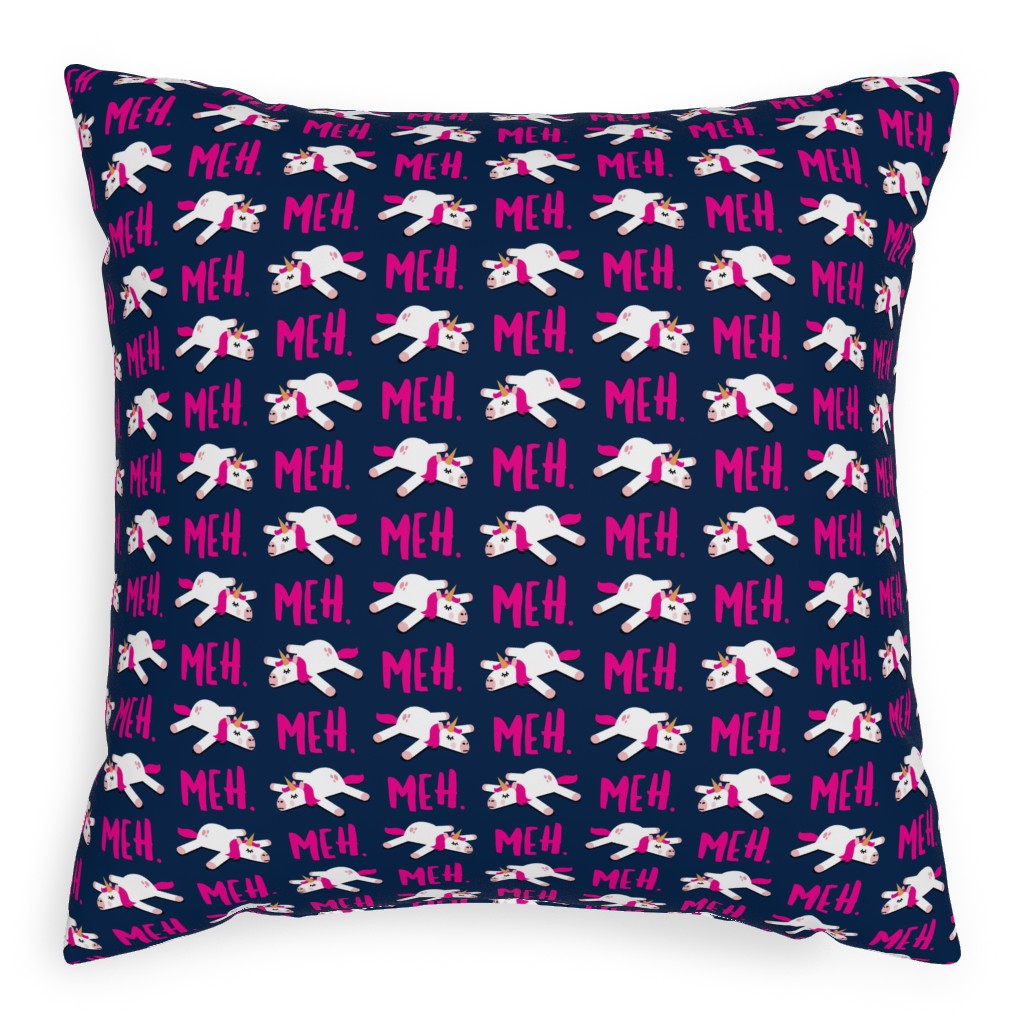 Meh - Splooting Unicorns - Pink on Navy Pillow, Woven, Beige, 20x20, Single Sided, Pink