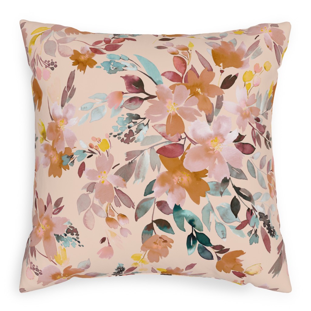 Summery Oleander Floral - Soft Pink Pillow, Woven, Beige, 20x20, Single Sided, Pink, Bright Pink