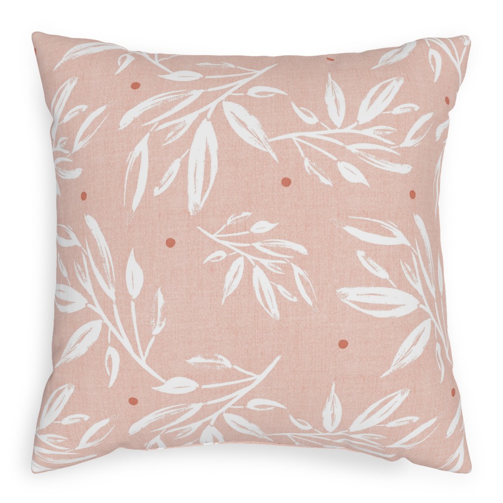 Zen Botanical Leaves - Blush Pink Pillow, Woven, Beige, 20x20, Single Sided, Pink