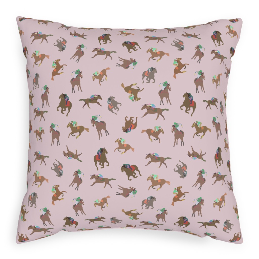 Horses Running Pillow, Woven, Beige, 20x20, Single Sided, Pink, Bloom
