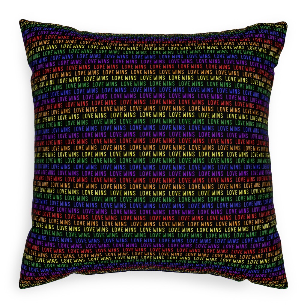 Love Wins Rainbow Pillow, Woven, Beige, 20x20, Single Sided, Multicolor, Black