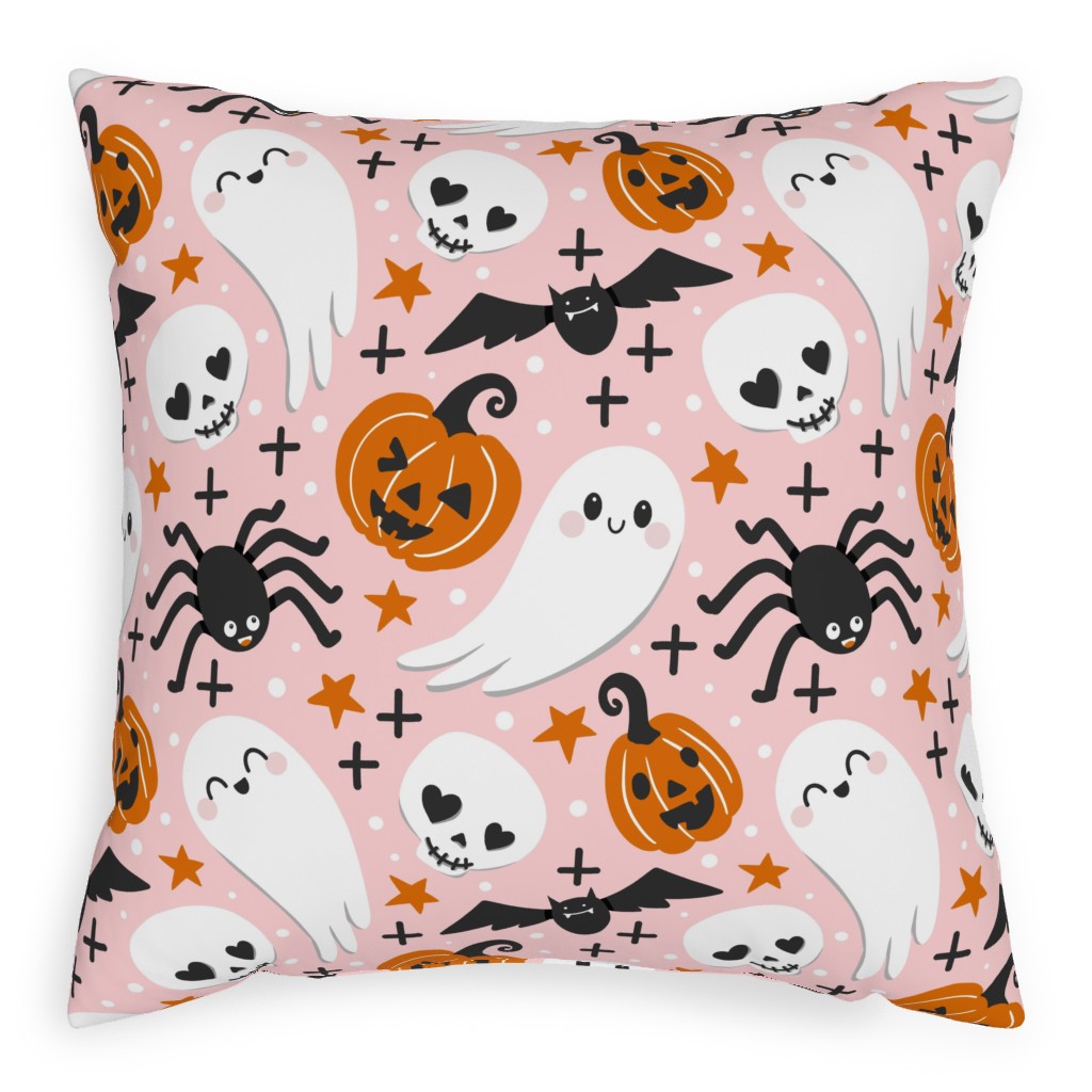 Cute Halloween - Pink Pillow, Woven, Beige, 20x20, Single Sided, Pink, Bright Pink