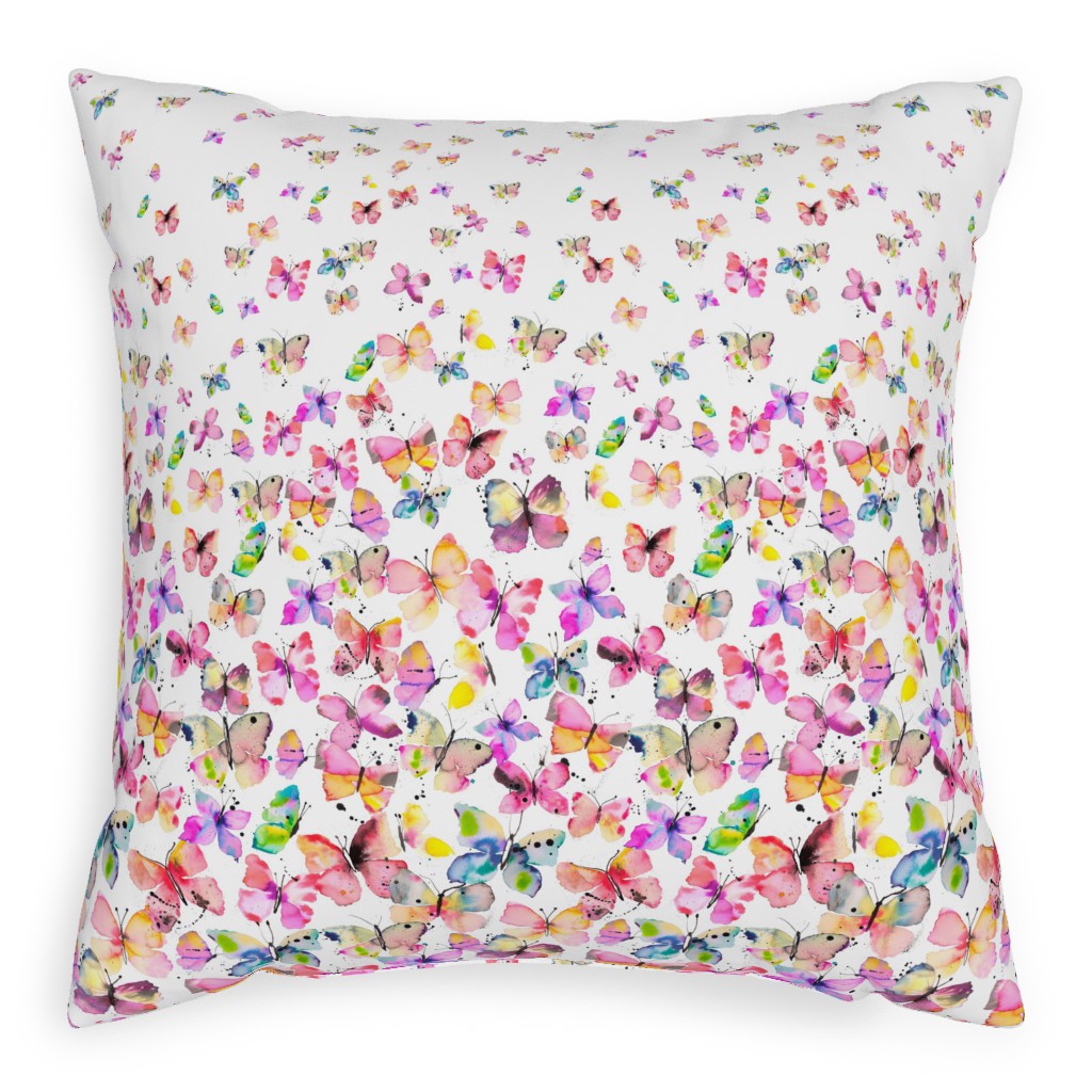 Watercolor Butterflies - Multicolor Pillow, Woven, Beige, 20x20, Single Sided, Multicolor