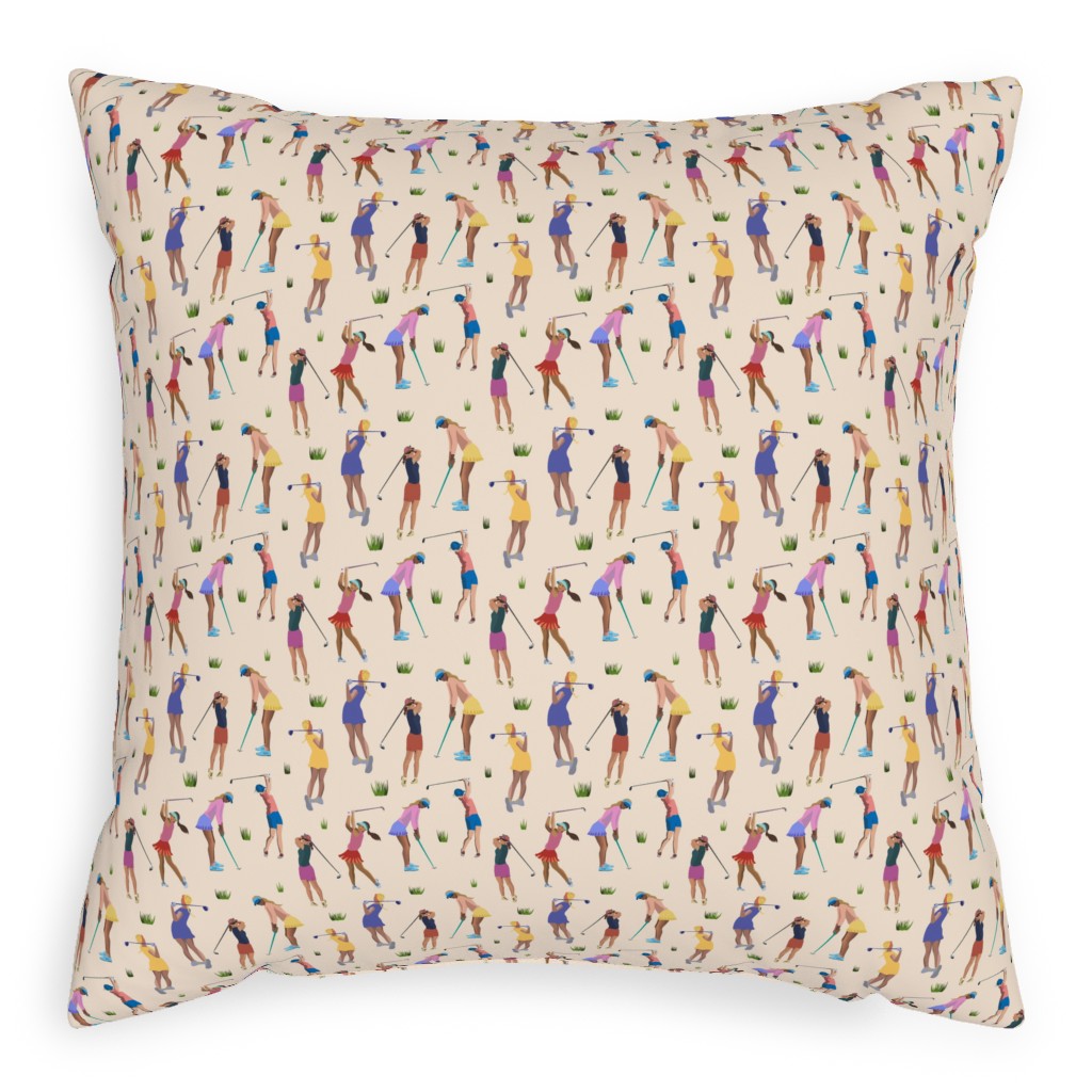 Golf Girls Pillow, Woven, Beige, 20x20, Single Sided, Beige, Sand