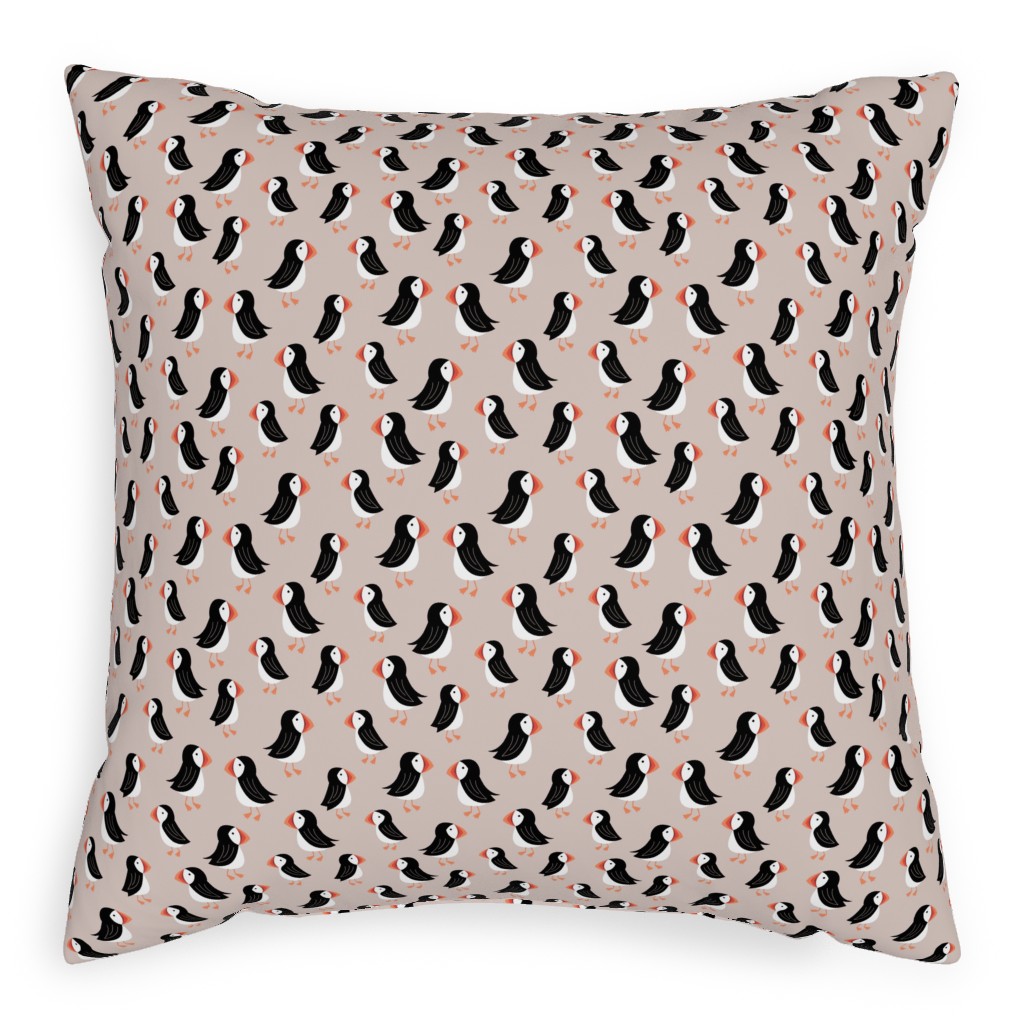 Little Puffin Friends Pillow, Woven, Beige, 20x20, Single Sided, Beige