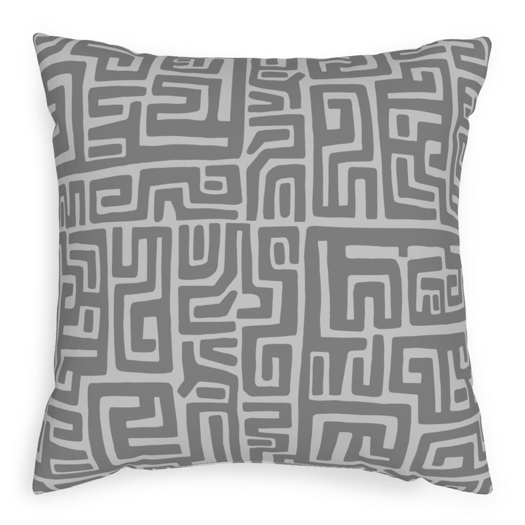 Maze Pillow, Woven, Beige, 20x20, Single Sided, Gray, Light Gray
