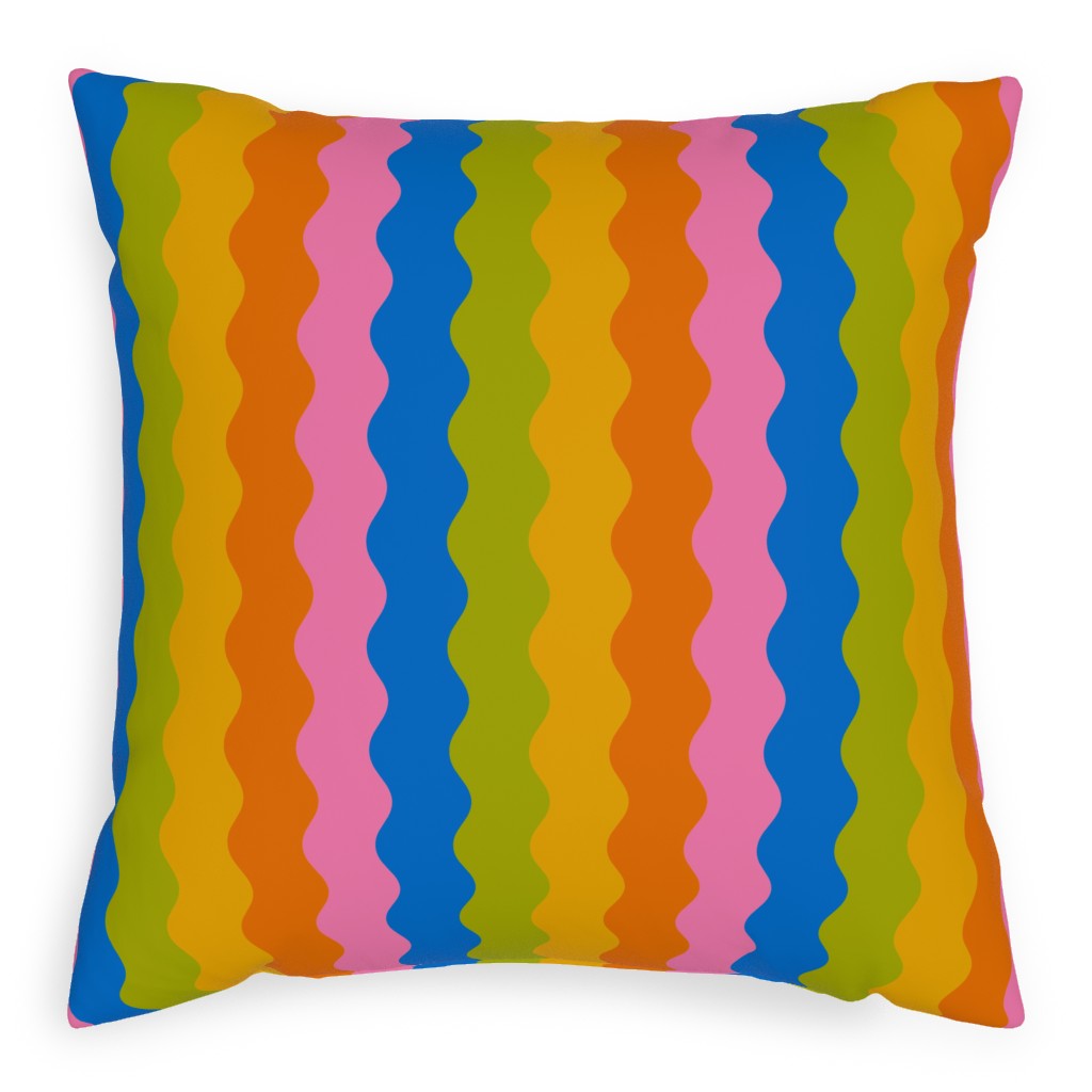 Rainbow Squiggles Pillow, Woven, Beige, 20x20, Single Sided, Multicolor