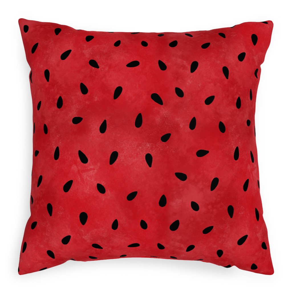 Watermelon Seeds - Black on Red Pillow, Woven, Beige, 20x20, Single Sided, Red, Red