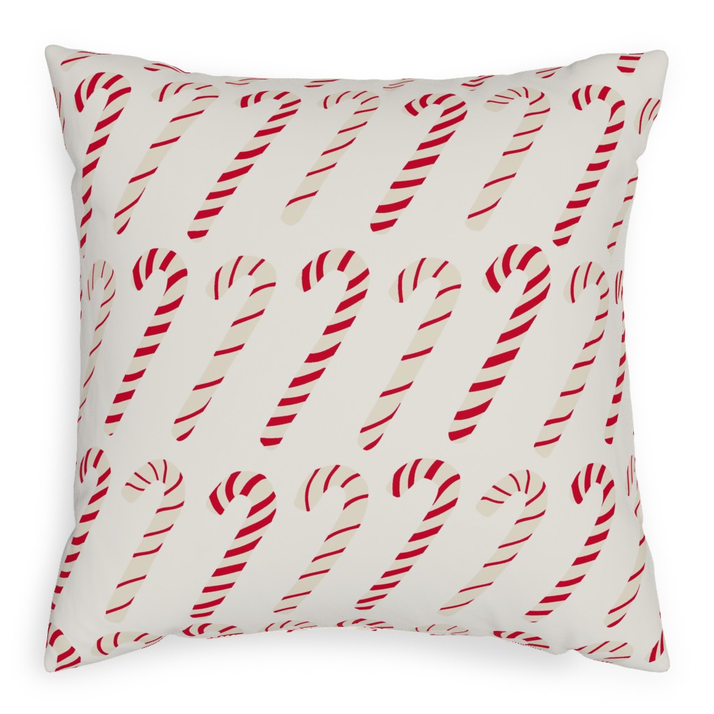 Dancing Candy Canes on White Pillow, Woven, Beige, 20x20, Single Sided, Red, Red