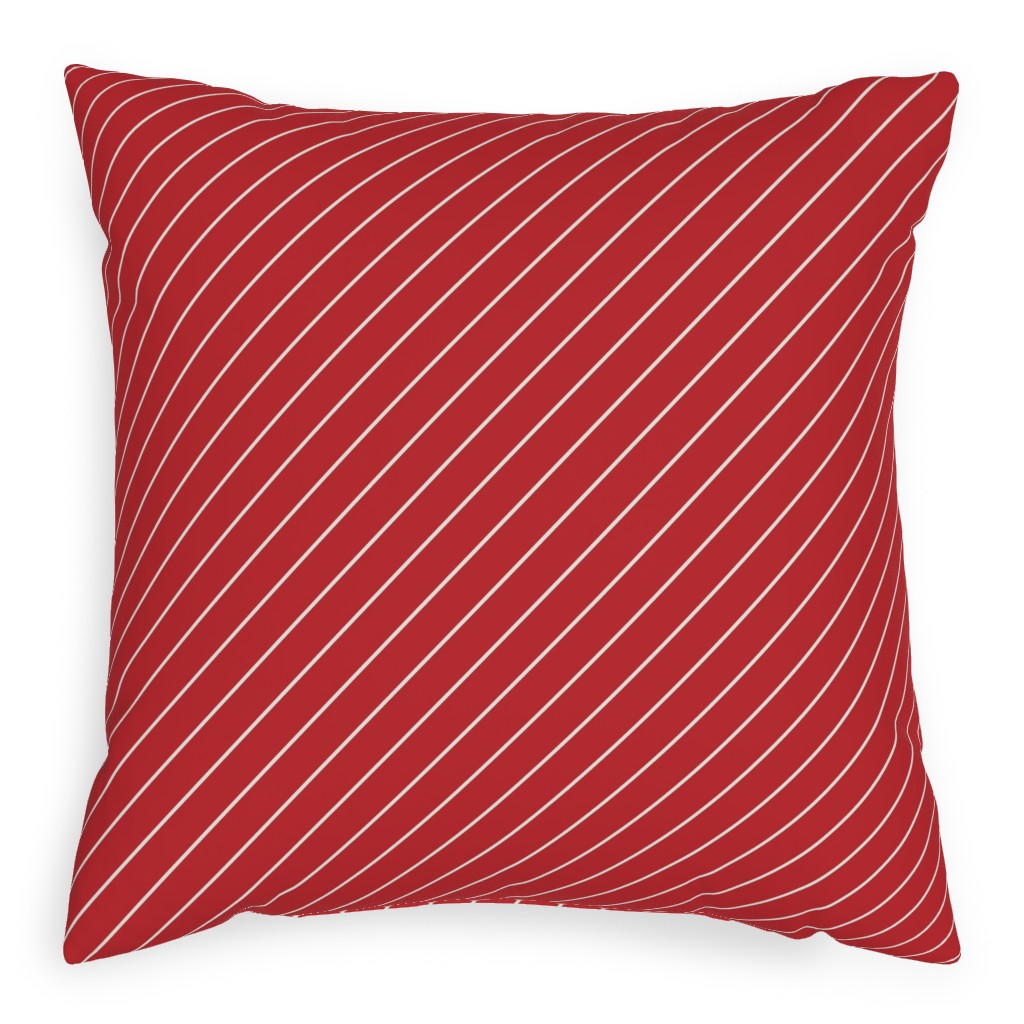 Diagonal Stripes on Christmas Red Pillow, Woven, Beige, 20x20, Single Sided, Red