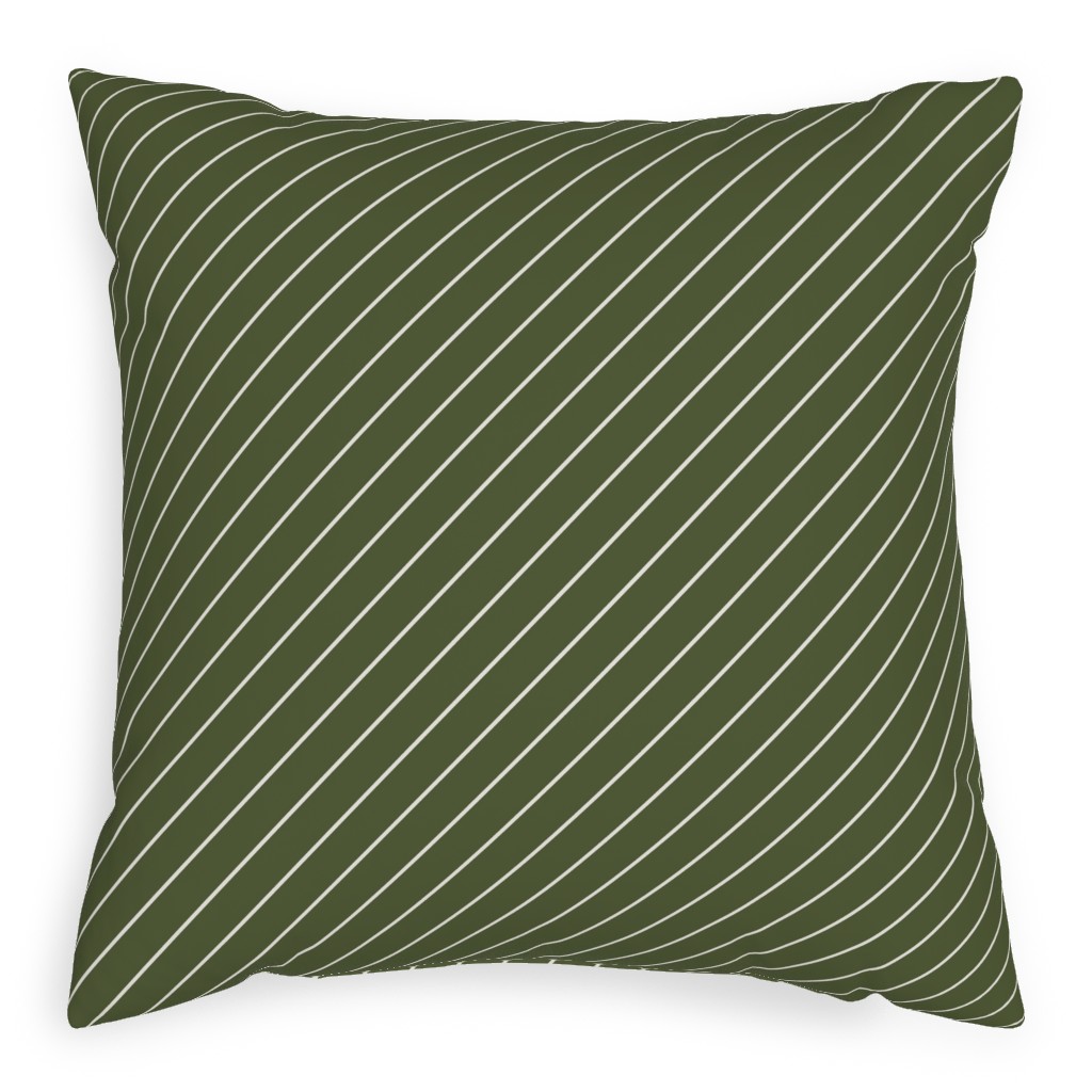 Diagonal Stripes - Pine Green Pillow, Woven, Beige, 20x20, Single Sided, Green