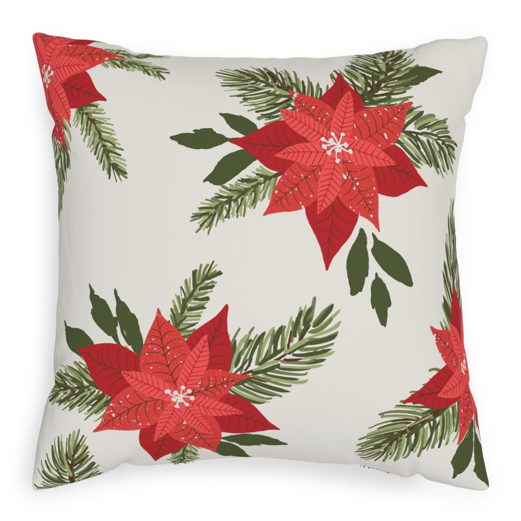 Poinsettia Christmas Flower Pillow, Woven, Beige, 20x20, Single Sided, Beige, Pearl