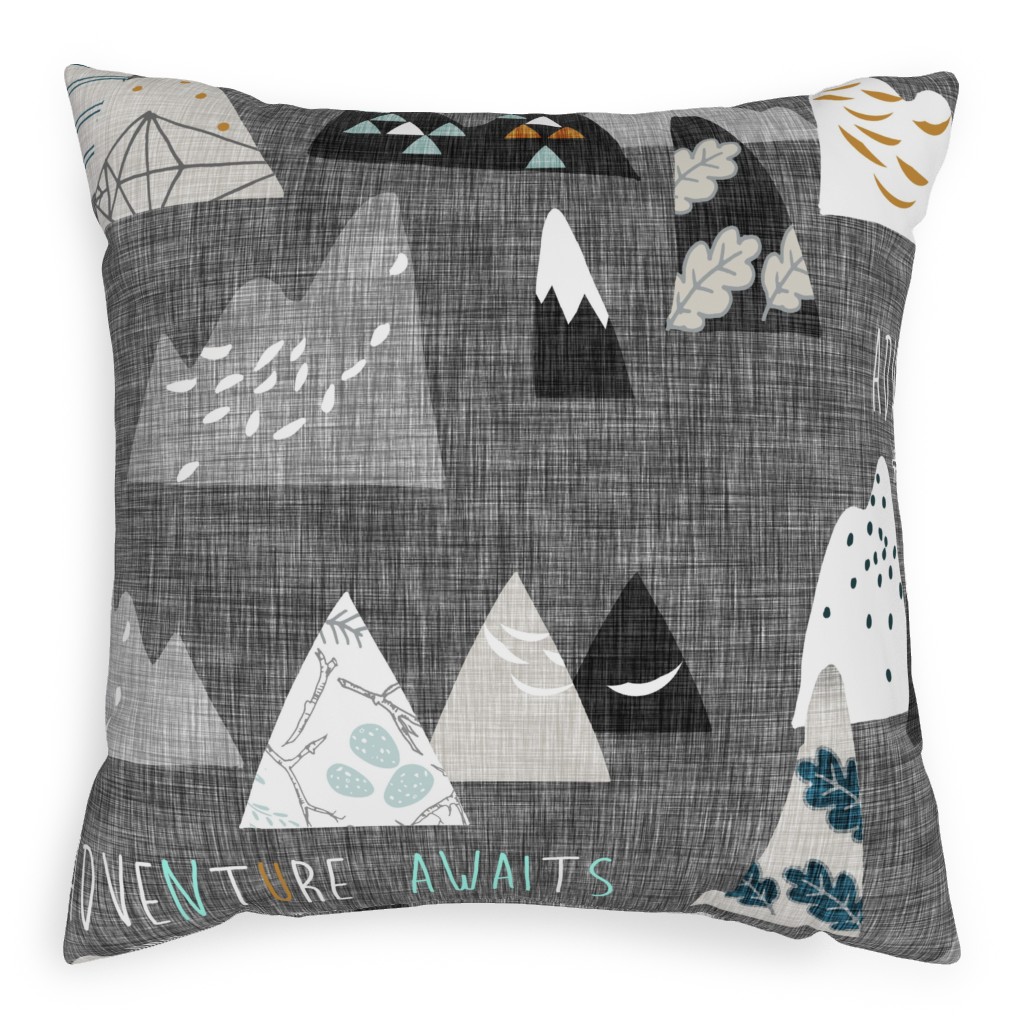 Adventure Awaits - Gray Pillow, Woven, Beige, 20x20, Single Sided, Gray, Gray