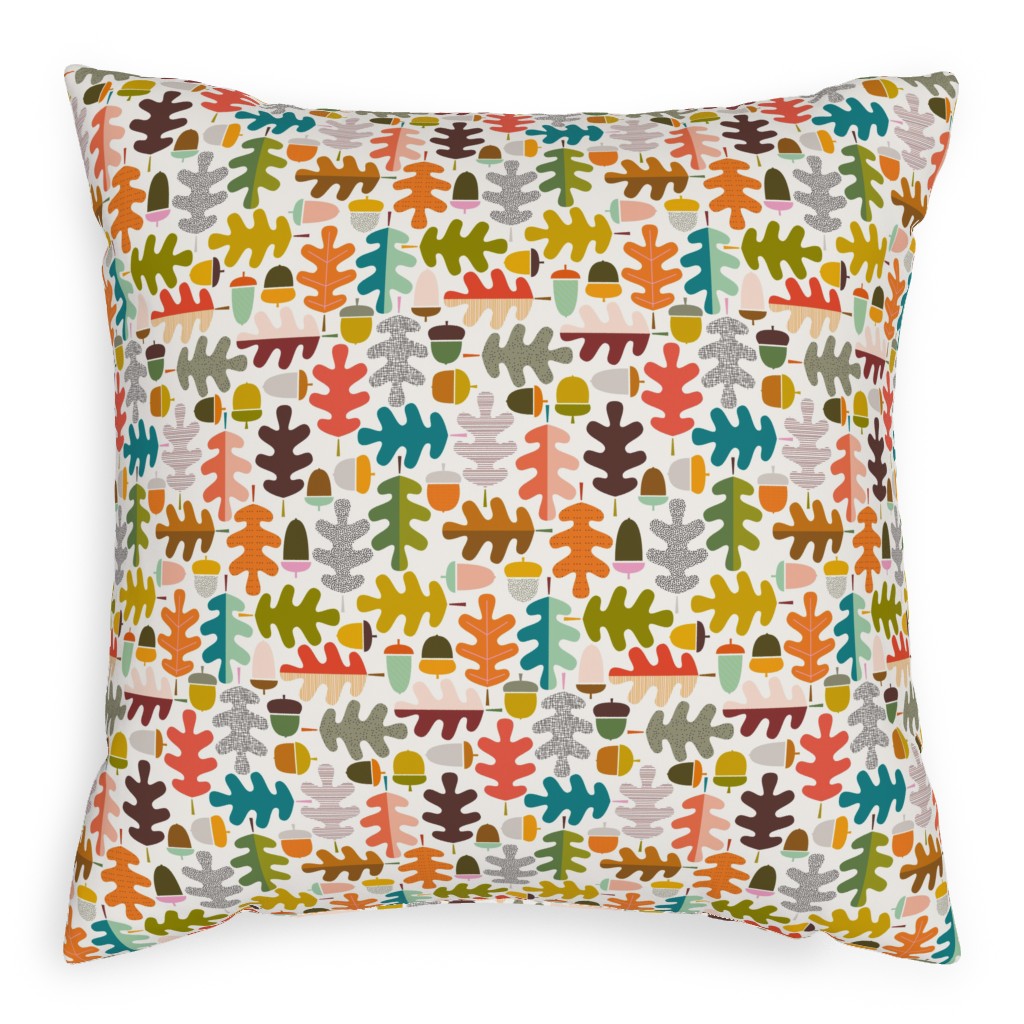 Autumn Oak Tree - Multi on White Pillow, Woven, Beige, 20x20, Single Sided, Multicolor