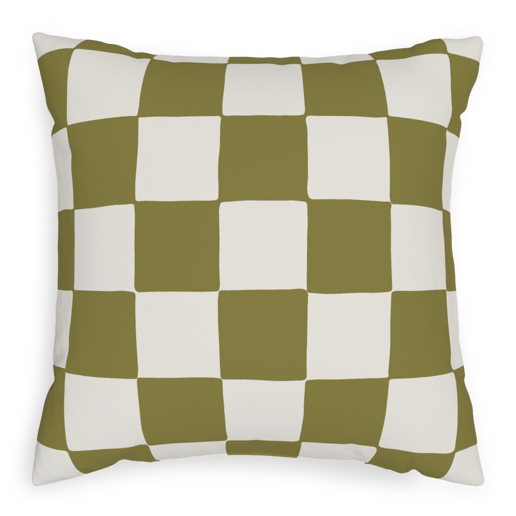 Retro Checker Checkerboard Pillow, Woven, Beige, 20x20, Single Sided, Green, Artichoke
