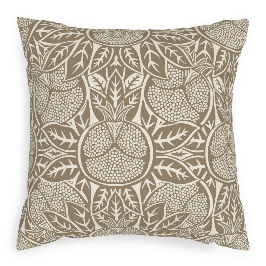 Pomegranate Block Print - Neutral Pillow, Woven, Beige, 20x20, Single Sided, Brown, Brown
