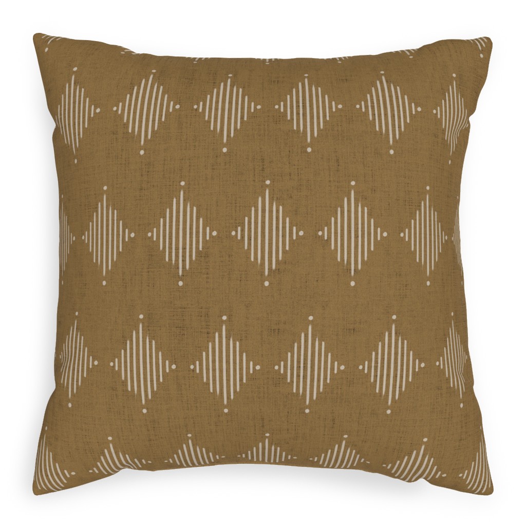 Brushed Diamond Lines Pillow, Woven, Beige, 20x20, Single Sided, Brown, Granite