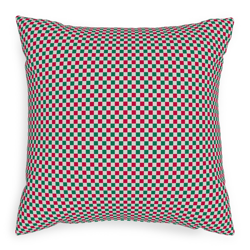 Winter Gingham - Red and Green Pillow, Woven, Beige, 20x20, Single Sided, Multicolor