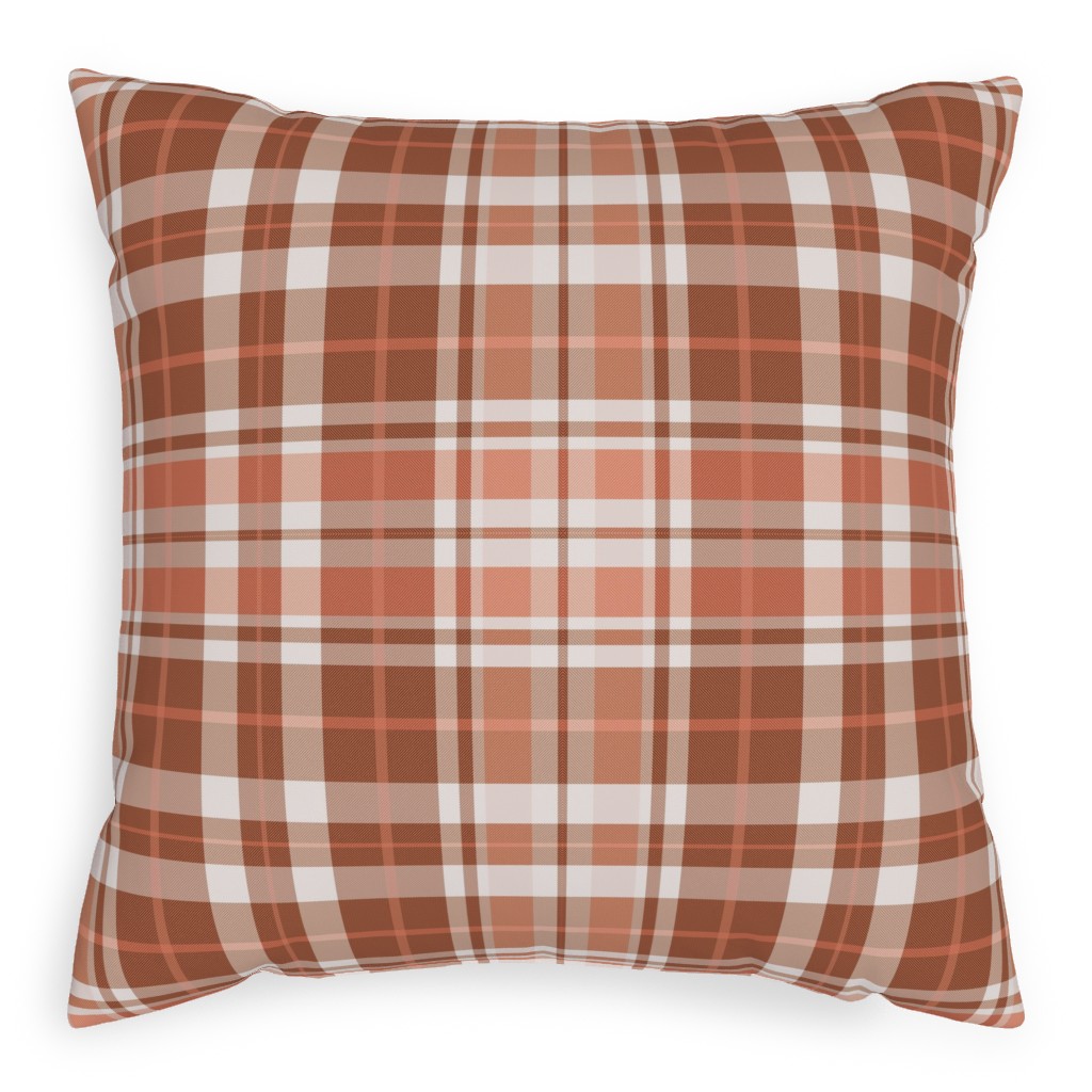 Pumpkin Spice Plaid Pillow, Woven, Beige, 20x20, Single Sided, Brown, Brown