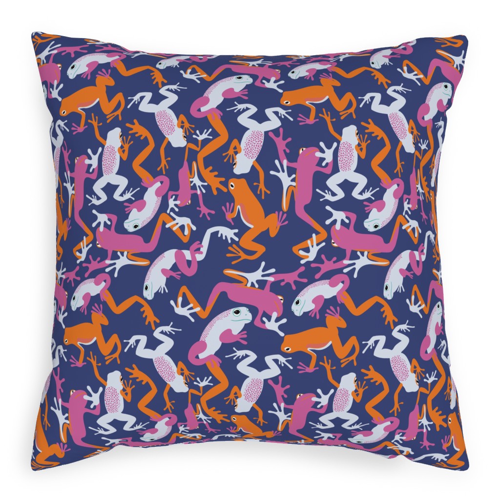 All the Frogs Pillow, Woven, Beige, 20x20, Single Sided, Multicolor, Berry Delight