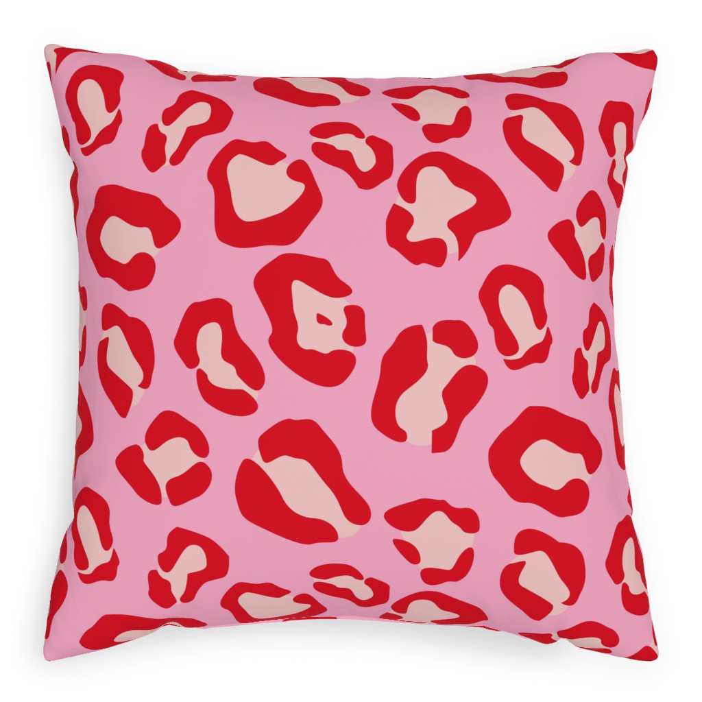 Leopard - Pink and Red Pillow, Woven, Beige, 20x20, Single Sided, Pink, Bright Pink