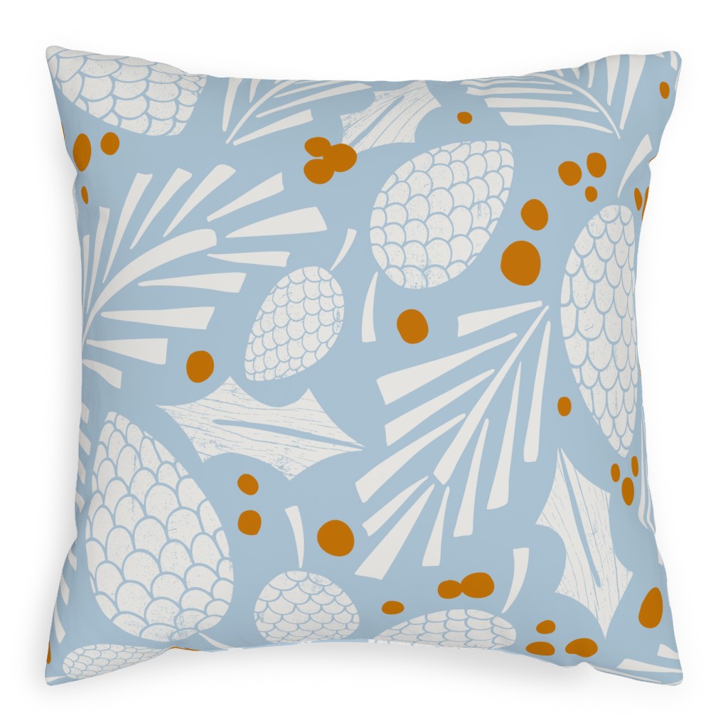 Winter Woodlands Christmas Pinecones Pillow, Woven, Beige, 20x20, Single Sided, Blue, Oasis