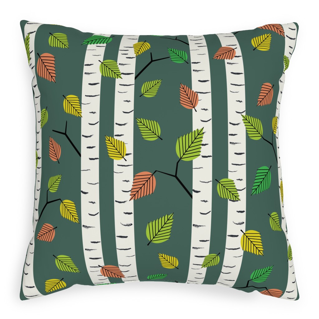 Autumn Birch Forest Pillow, Woven, Beige, 20x20, Single Sided, Green