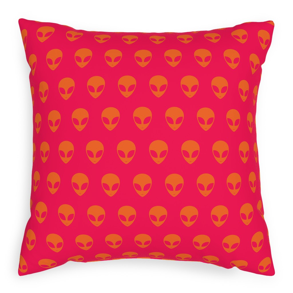 Retro Alien Heads Pillow, Woven, Beige, 20x20, Single Sided, Pink, Red Lantern