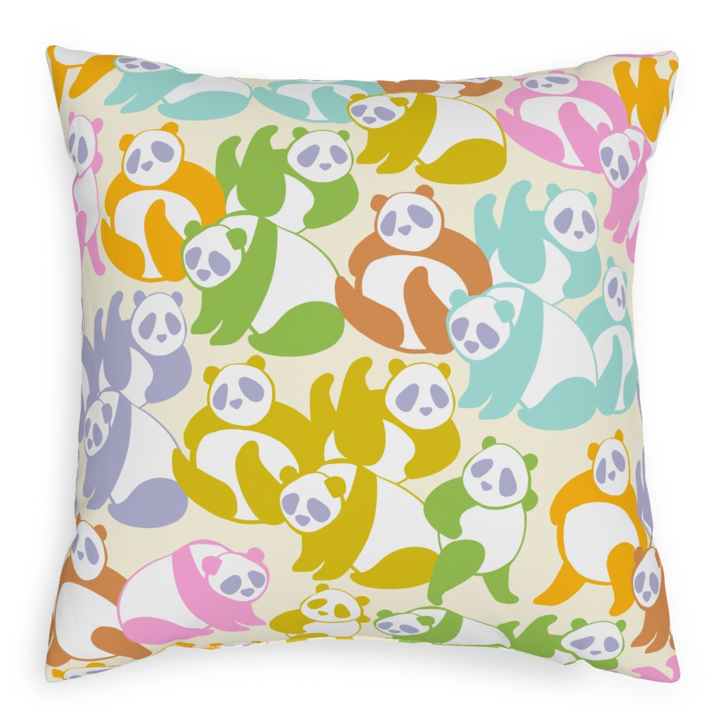 Retro Panda Playground Pillow, Woven, Beige, 20x20, Single Sided, Multicolor, Heather