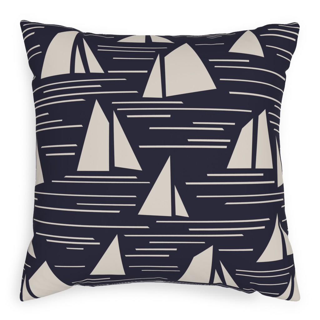 Nantucket Summer Block Print Pillow, Woven, Beige, 20x20, Single Sided, Blue