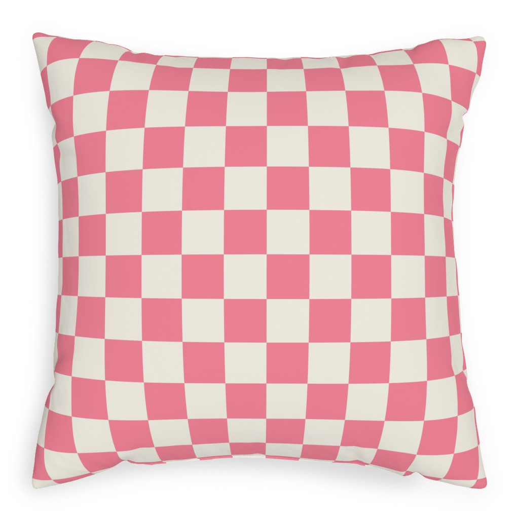 Checkered Pattern - Pink Pillow, Woven, Beige, 20x20, Single Sided, Pink, Bright Pink