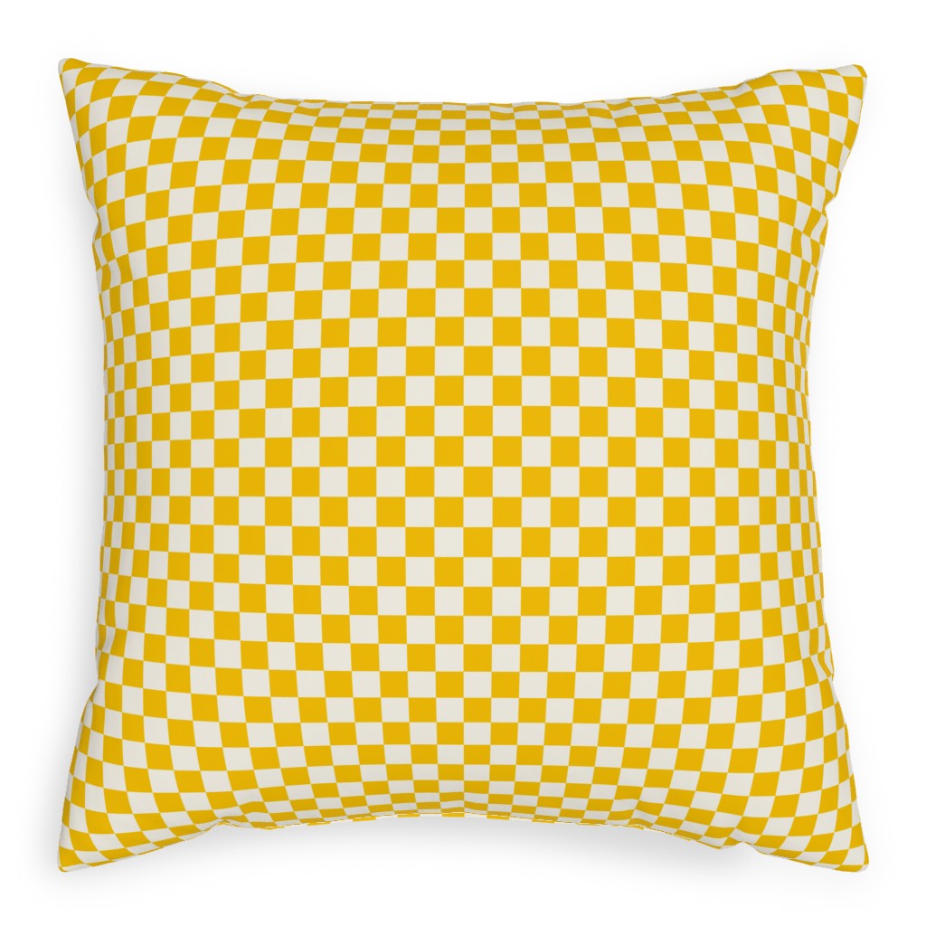 Checkered Pattern - Yellow Pillow, Woven, Beige, 20x20, Single Sided, Yellow