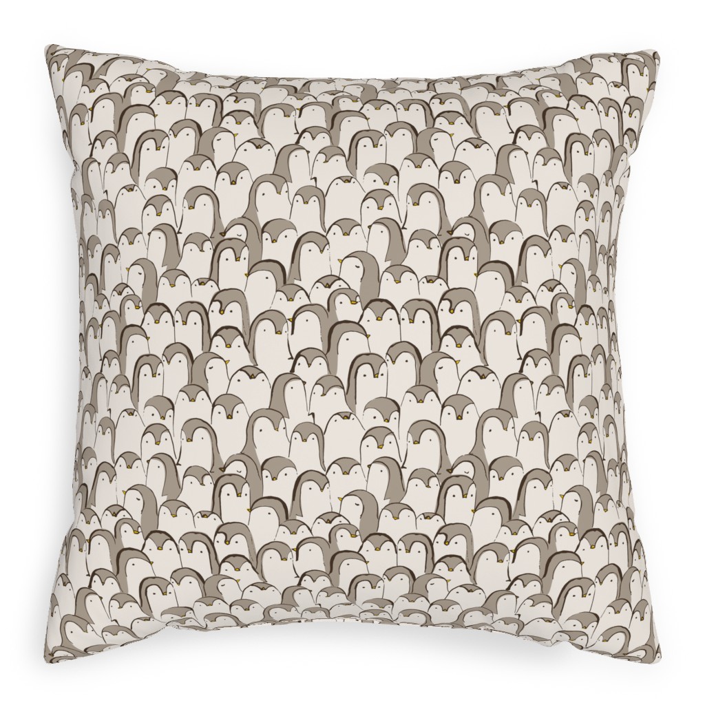Penguin Huddle Pillow, Woven, Beige, 20x20, Single Sided, Beige, Stone