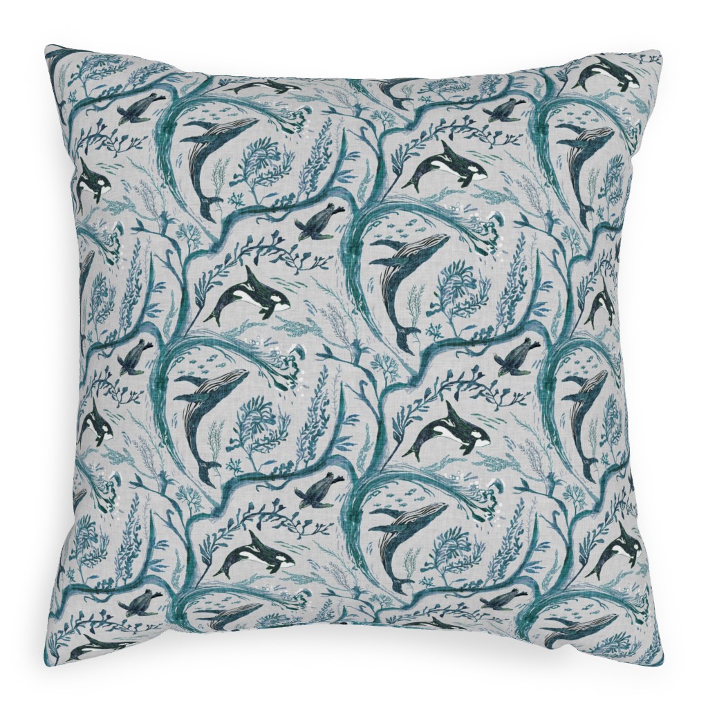 Whale Forest Pillow, Woven, Beige, 20x20, Single Sided, Blue, True Blue