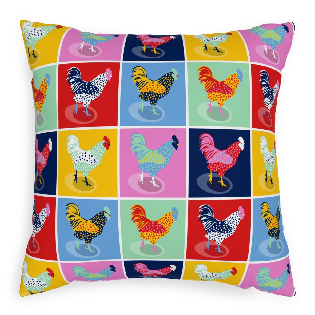 Pop Art Chickens - Multicolor Pillow, Woven, Beige, 20x20, Single Sided, Multicolor
