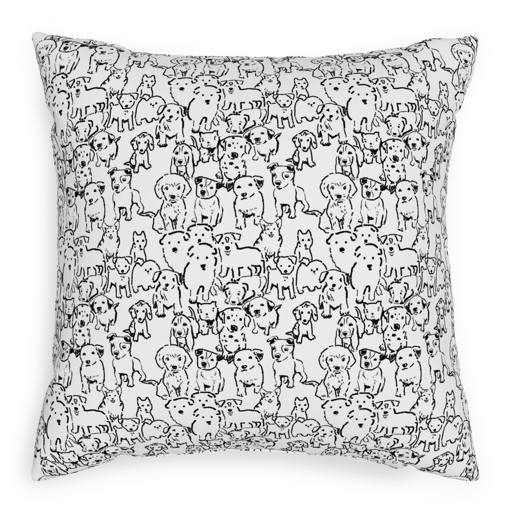 Puppies Pillow, Woven, Beige, 20x20, Single Sided, White, White