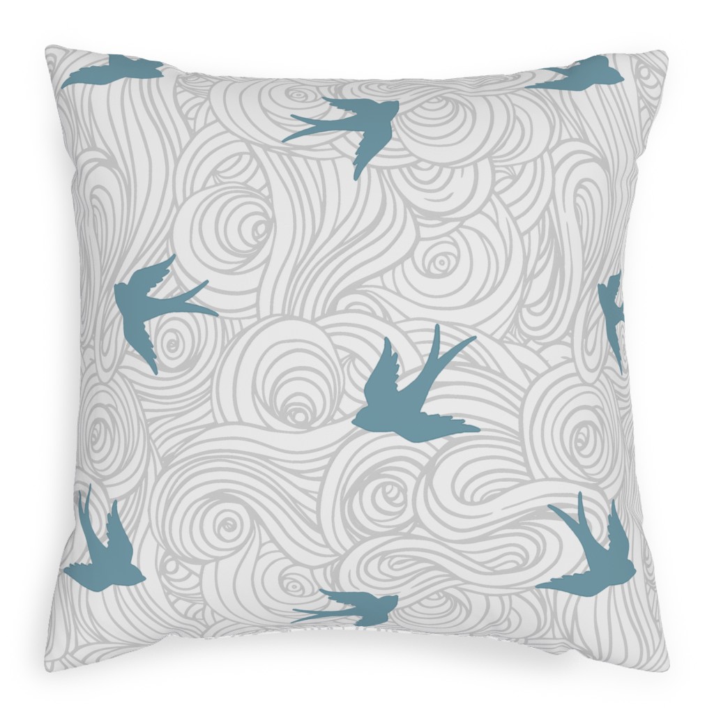 Ocean Flight in Overcast Calm and Sea Pillow, Woven, Beige, 20x20, Single Sided, Blue