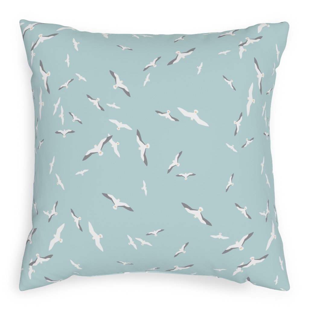Flying Seagulls - Blue Pillow, Woven, Beige, 20x20, Single Sided, Blue, True Blue
