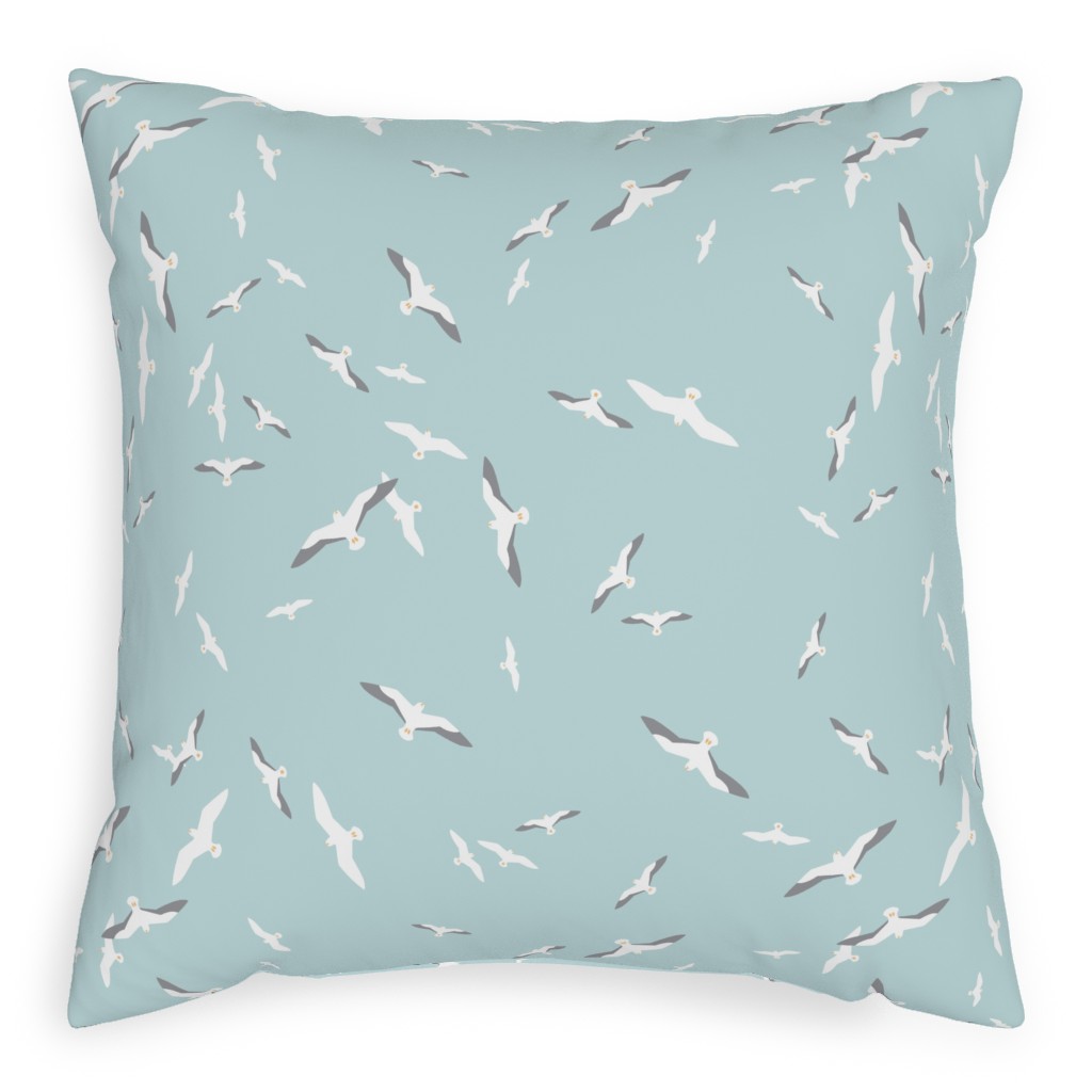 Flying Seagulls - Blue Pillow, Woven, Beige, 20x20, Single Sided, Blue