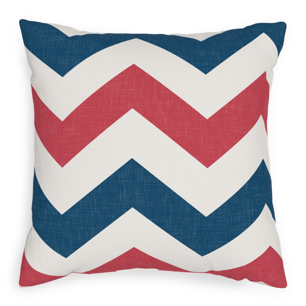 Bold Chevron - Red and Blue Pillow, Woven, Beige, 20x20, Single Sided, Multicolor