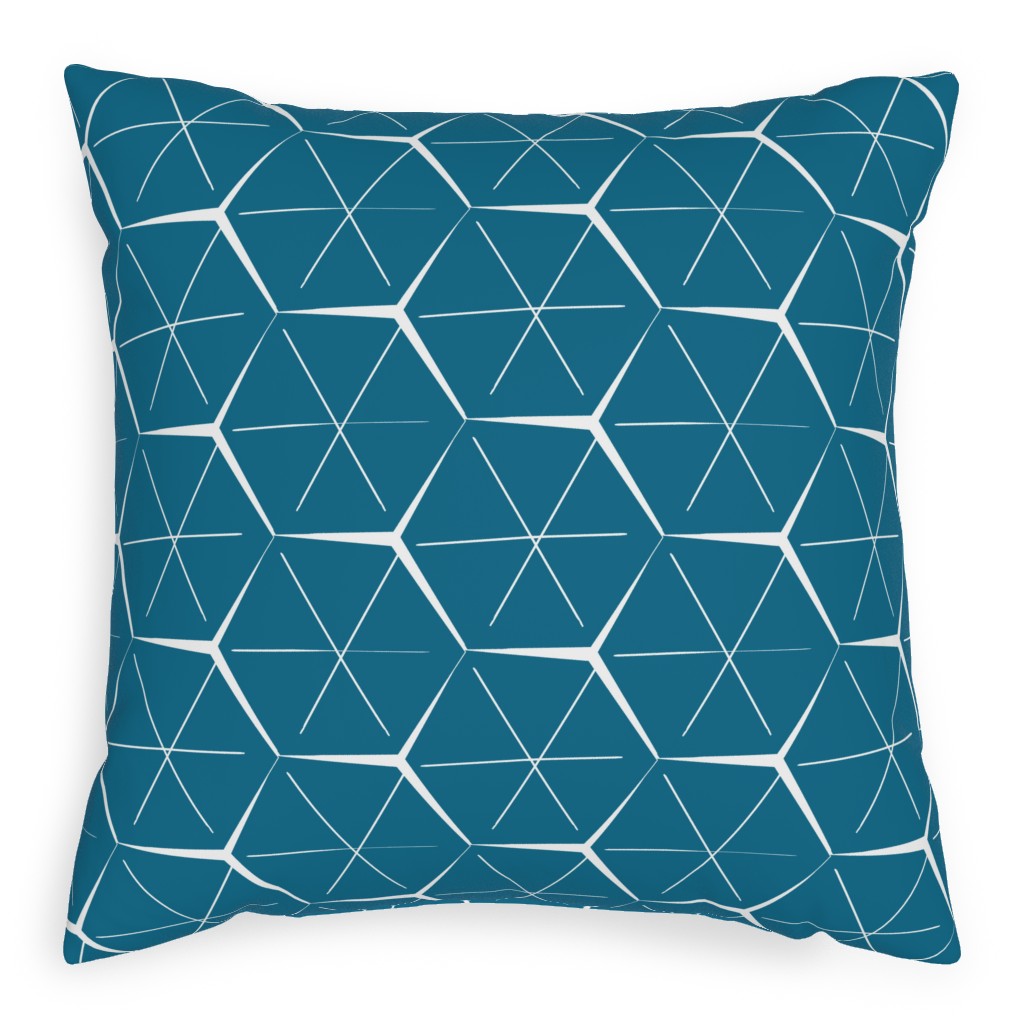 Hexagons - Blue Pillow, Woven, Beige, 20x20, Single Sided, Blue, True Blue