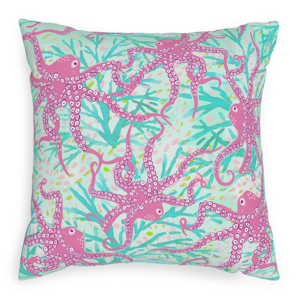 Oceana - Pink and Teal Pillow, Woven, Beige, 20x20, Single Sided, Multicolor