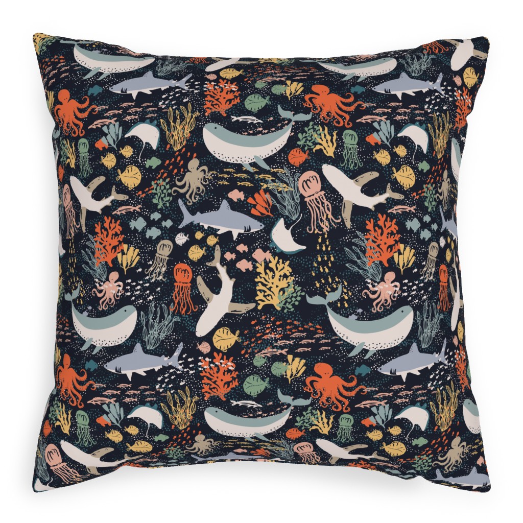 Marine Life - Multicolor Pillow, Woven, Beige, 20x20, Single Sided, Multicolor