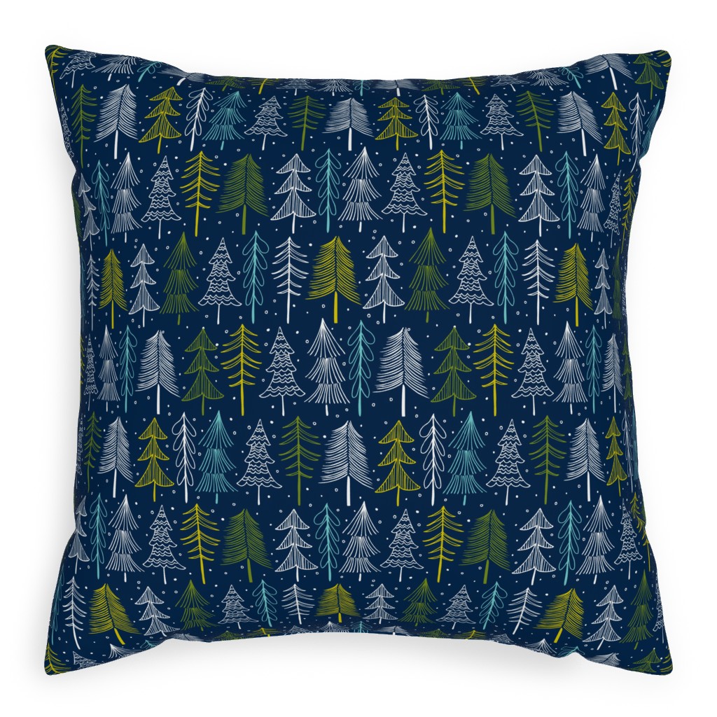 Oh' Christmas Tree Pillow, Woven, Beige, 20x20, Single Sided, Blue