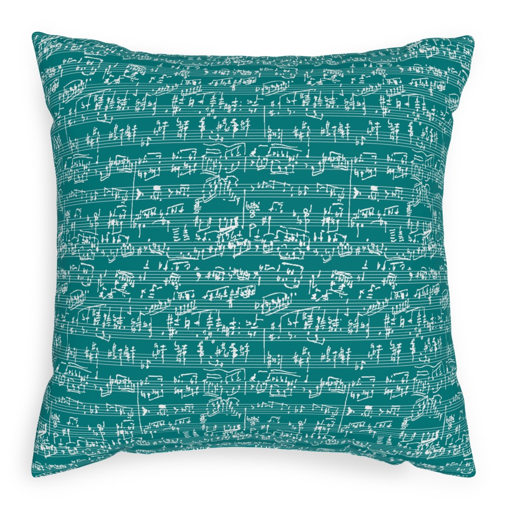 Handwritten Sheet Music Pillow, Woven, Beige, 20x20, Single Sided, Green, Jewel
