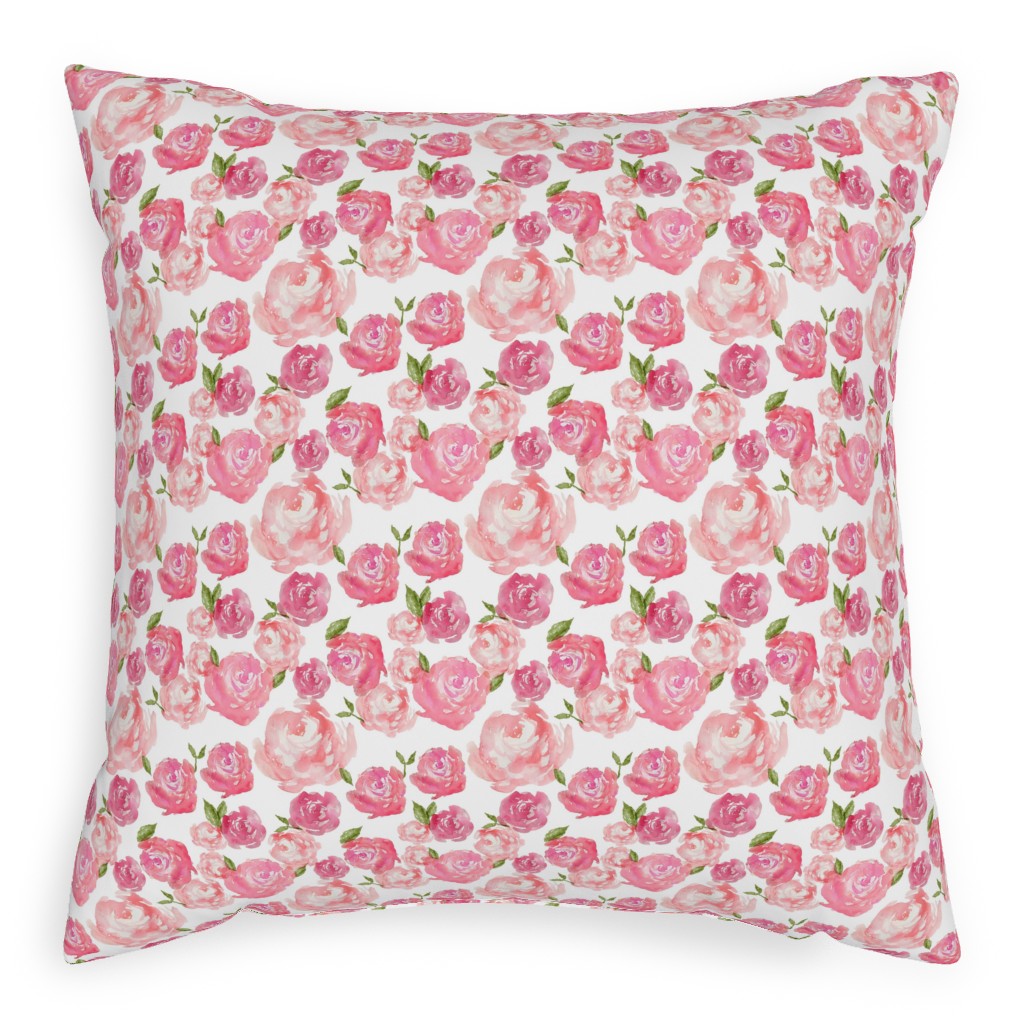 Watercolor Floral - Pink Pillow, Woven, Beige, 20x20, Single Sided, Pink, Bright Pink