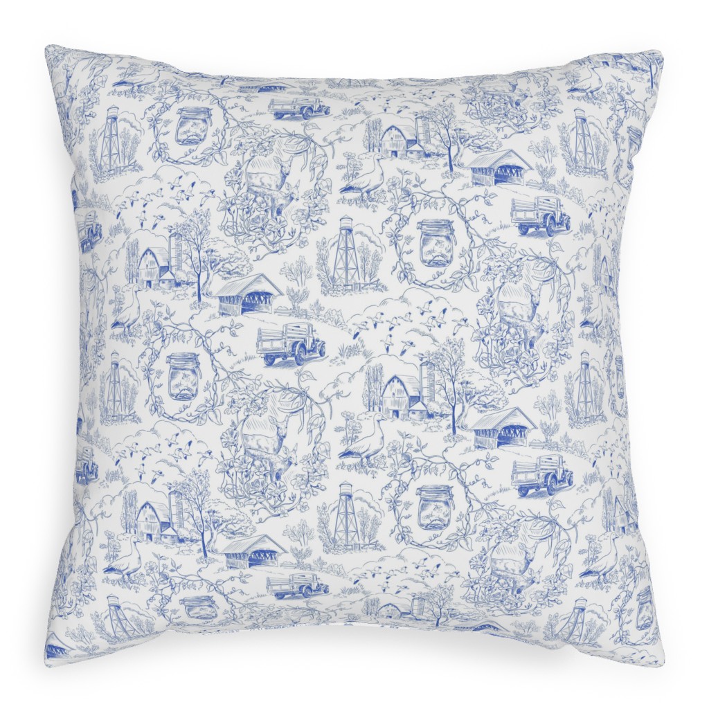 Country Living Toile - Blue Pillow, Woven, Beige, 20x20, Single Sided, Blue