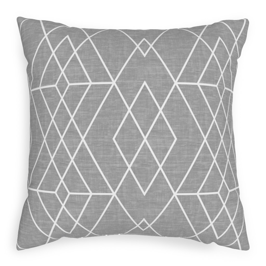 Geometric Grid - Gray Pillow, Woven, Beige, 20x20, Single Sided, Gray